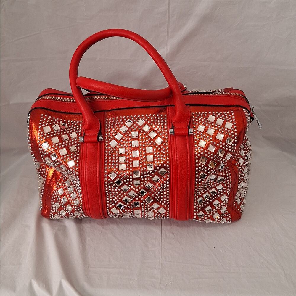 Y2K-style Red Rhinestone Duffle Satchel Bag - Picture 4 of 11